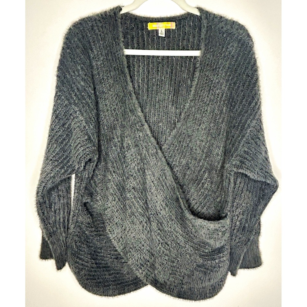 Urban Outfitters Charcoal Gray Kane Faux Wrap Fuzzy Eyelash Knit Sweater L